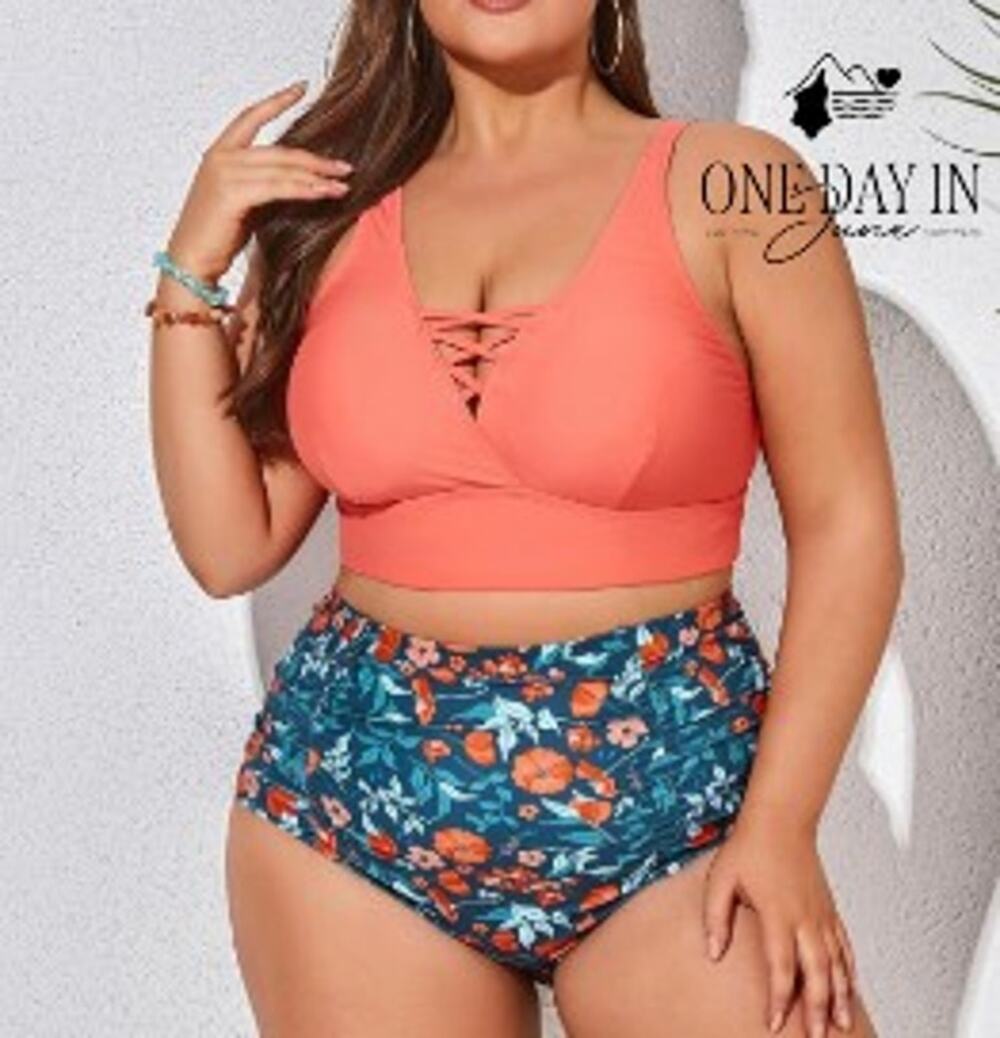 Hanna Nikole Plus Size High Waist Ruched Bikini Swimsuit Size 12W
